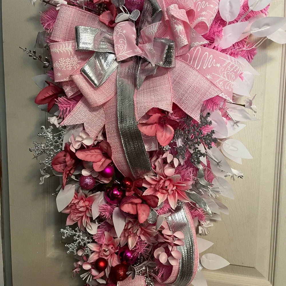 Elegant Pink and Silver Holiday Wreath